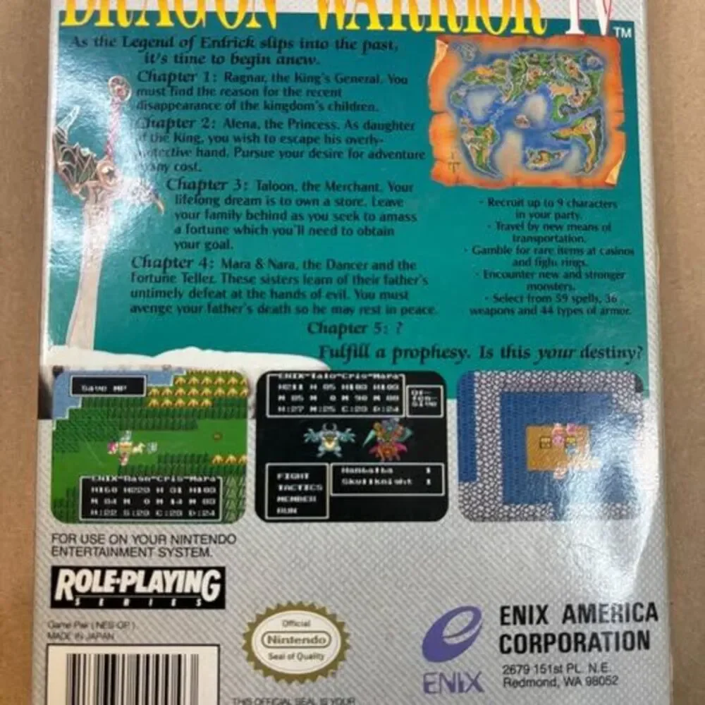 Dragon Warrior IV NES Complete in Box CIB Enix 1992 Game Manual Maps Charts